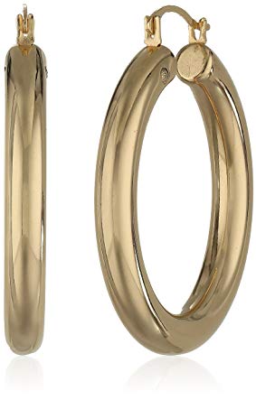 14k Yellow Gold Round Infused with Nano Diamond Resin Hoop Earrings