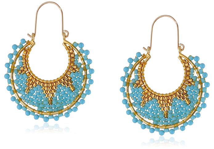 Miguel Ases Turquoise and Gold Hoop Earrings