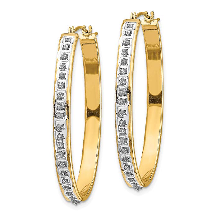 14k Yellow Gold Diamond 3mm Oval Hinged Hoop Earrings Diameter- 37mm (Color H-I, Clarity SI2-I1)