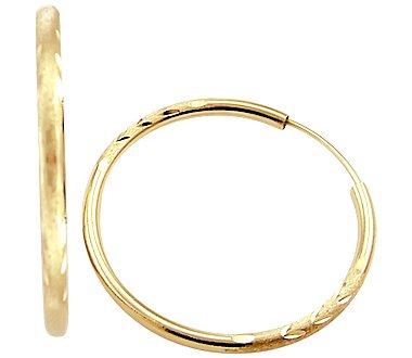 14k Yellow Gold Diamond Cut Hoop Huggie Earrings .75