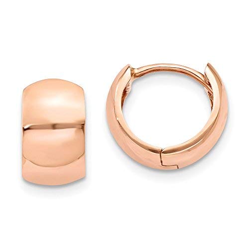 14K Rose Gold 11mm Round Domed Hinged Huggie Hoop Earrings