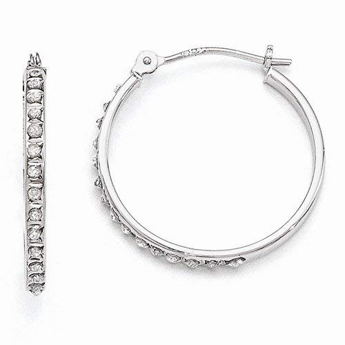 14k White Gold In & Out Diamond Fascination Round Hinged Hoop Earrings (.01 cttw.) (20mm x 2mm)