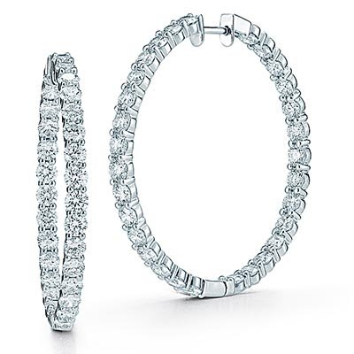 4.00 Ct. TW Large Round Diamond Inside/Outside Hoop Earrings in 18 kt. Clip Mounts