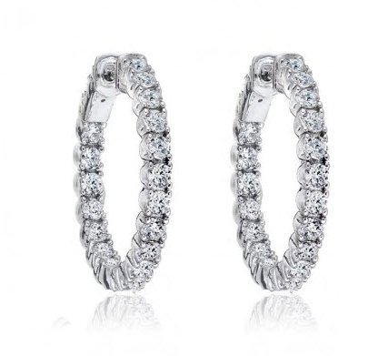 2.25 Ct Round Diamond Inside/Outside Hoop Huggie Earrings