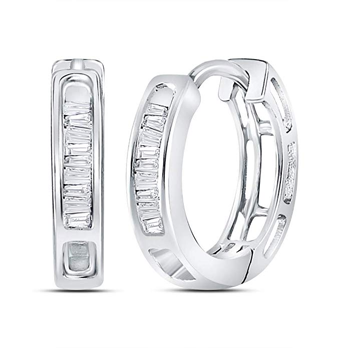 Jewels By Lux 10kt White Gold Womens Baguette Diamond Huggie Hoop Earrings 1/6 Cttw In Channel Setting (I3 clarity; J-K color)