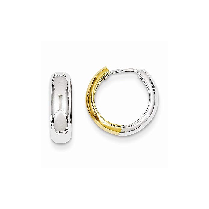 14k Gold Two-tone Huggie Earrings (0.43 in x 0.18 in)