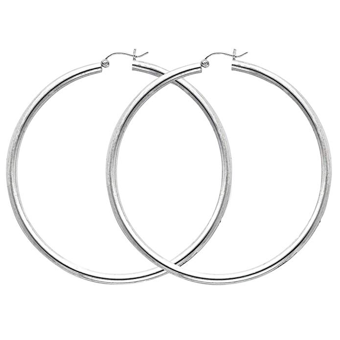 Designs by Nathan 925 Silver Classic Seamless Tube Hoop Earrings, Choice of Sizes