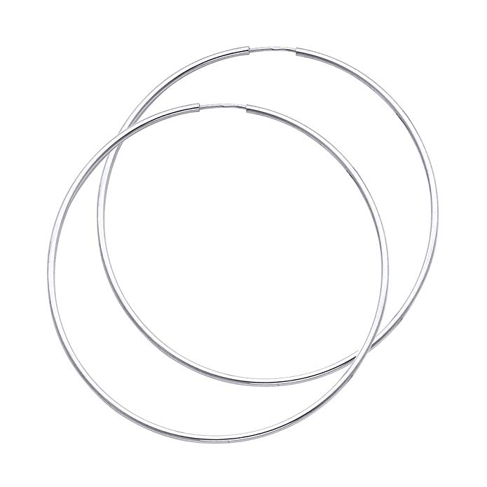 14k White Gold 1.5mm Thickness Endless Hoop Earrings - 8 Different Size Available