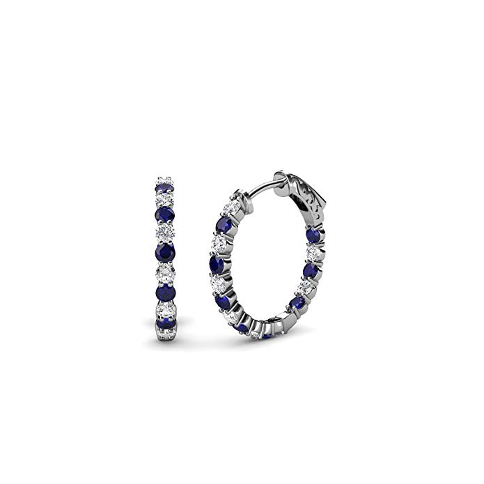 TriJewels Blue Sapphire and Diamond (SI2-I1, G-H) Inside-Out Hoop Earrings 0.75 cttw in 14K Gold