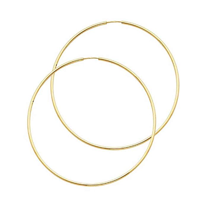 Women's 14k Yellow Gold 1.5mm Wide Classic Endless Hoop Earrings (1.9