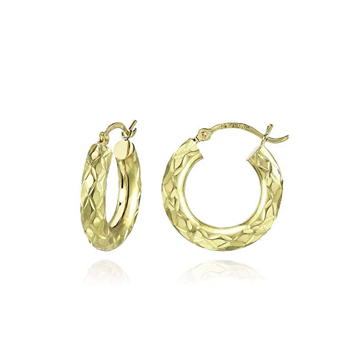 14K Gold Diamond-Cut 3mm Lightweight Round Hoop Earrings, All Sizes