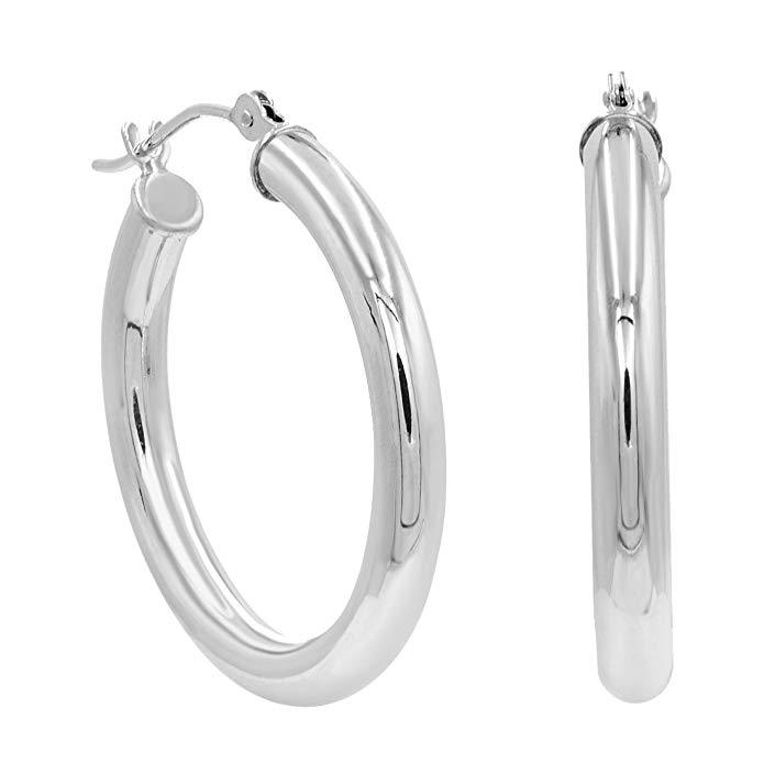 14K Yellow or White Gold 1 inch Hoop Earrings 3mm Width