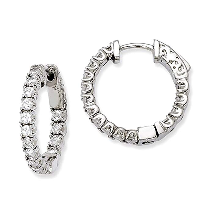 Medium Sterling Silver CZ Inside Out Hinged Hoop Earrings, 0.8 Inch (21mm) (3mm Wide)