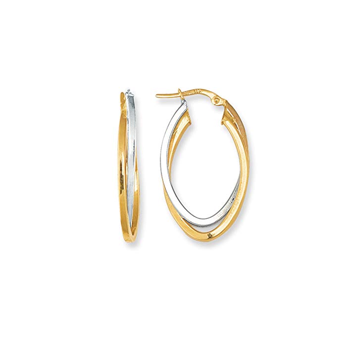 JewelStop 14k 2 Tone Gold Double Oval Earrings - 20 mm X 30 mm, 3.2gr.