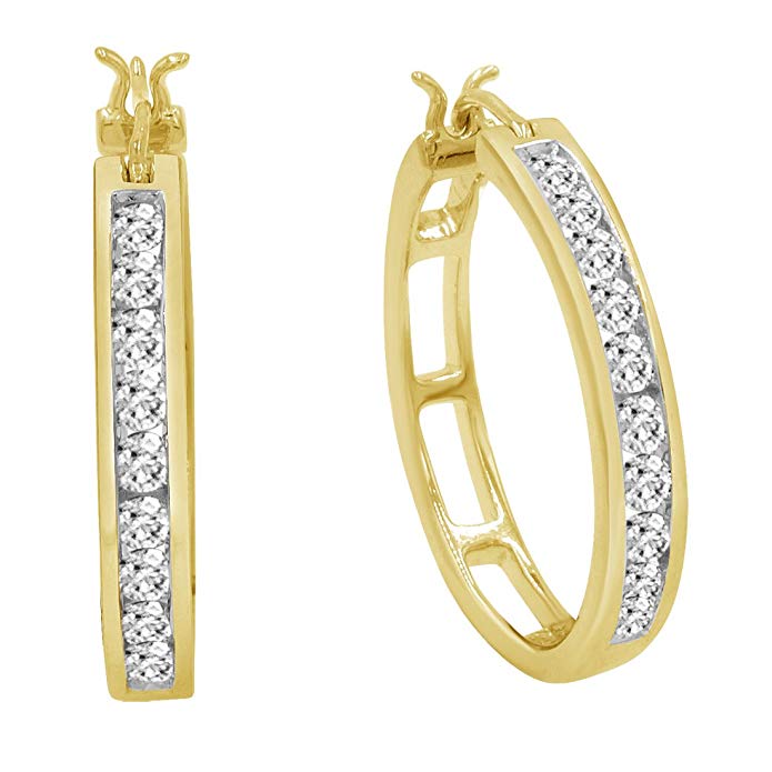 AGS Certified 1ct TW Diamond Hoop Earrings in 10K Yellow or White Gold