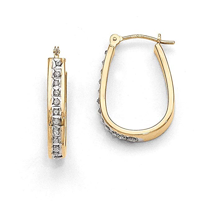 Solid 14k Yellow Gold Diamond Fascination Squared Hinged Hoop Earrings (3mm x 21mm)