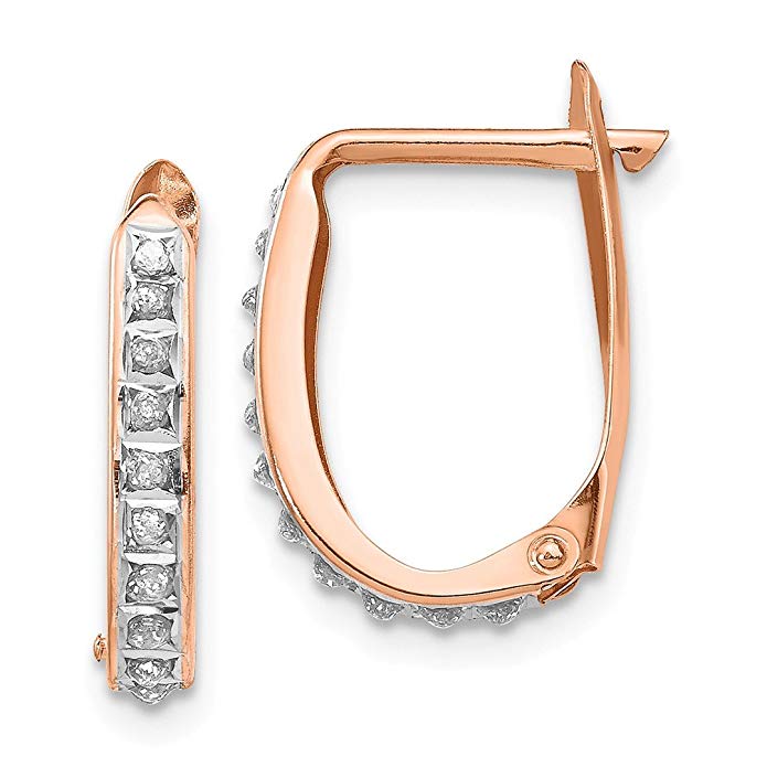 14kt Rose Gold Diamond Fascination Oval Leverback Hinged Hoop Earrings Lever Back Fine Jewelry For Women Gift Set