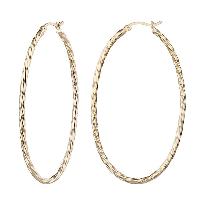 G&H Fashion Gold Plated Thin Twisted Oval Click-Top Hoop Earrings