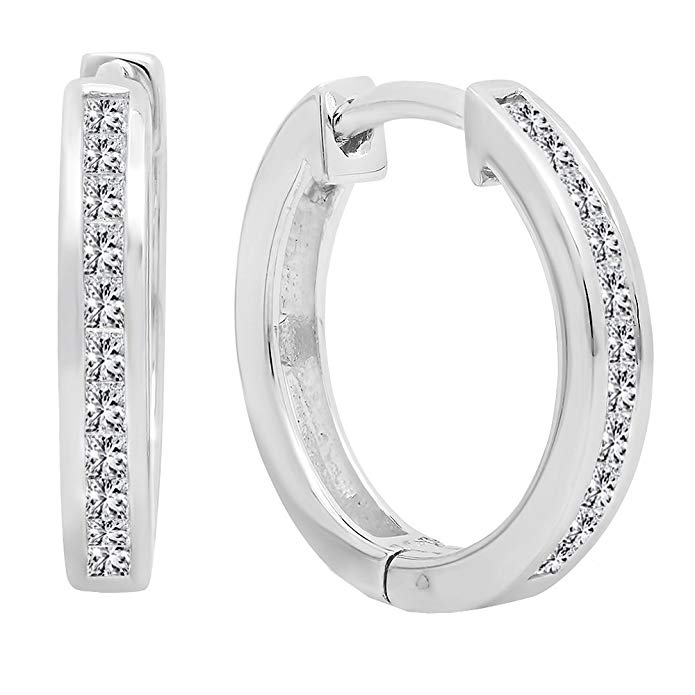 0.33 Carat (ctw) 10K Gold Princess Cut White Diamond Huggie Hoop Earrings 1/3 CT