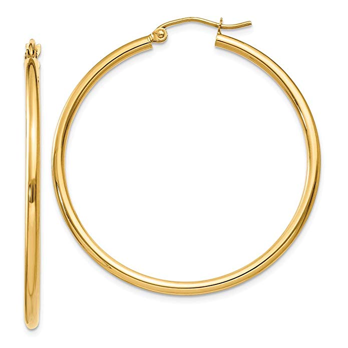 10k Yellow Gold 2 mm Classic Round Hoop Earrings - 13 to 65 mm