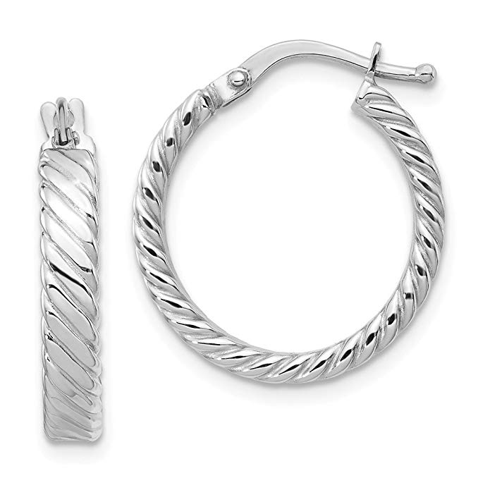 Mia Diamonds 14K White Gold Patterned Hoop Earrings