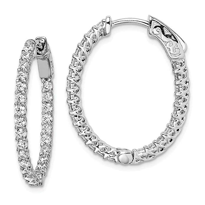 925 Sterling Silver Cubic Zirconia Cz Hinged Oval Hoop Earrings Ear Hoops Set Fine Jewelry For Women Gift Set