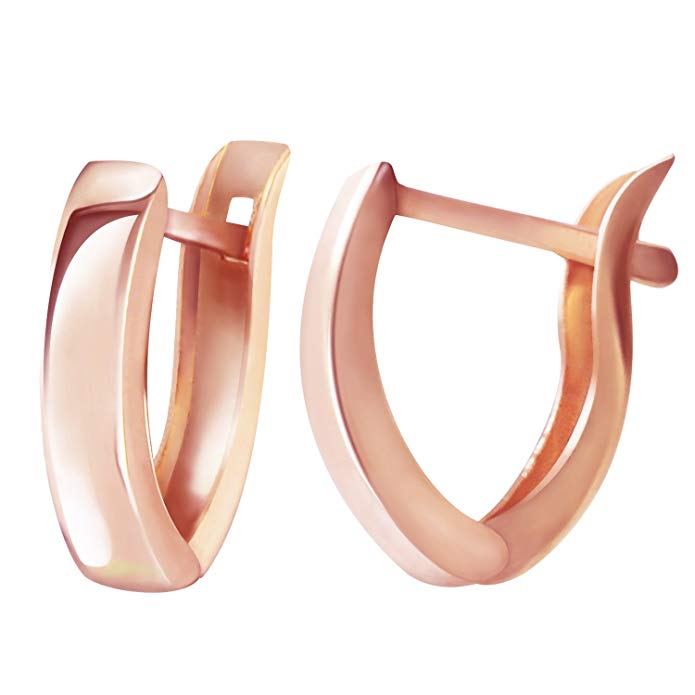 14k Solid Rose Gold Plain Oval Huggie Earrings