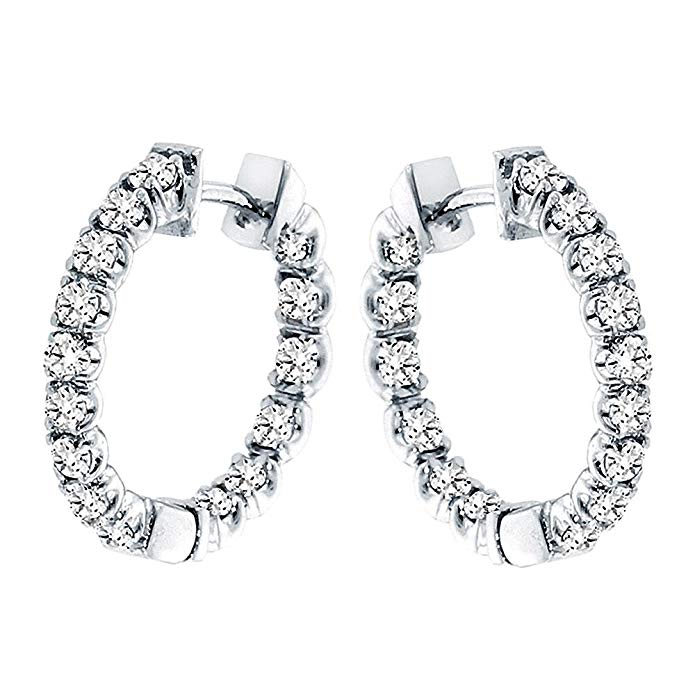 1.50 CT TW Inside/Outside Round Diamond Hoop Earrings in 14k White Gold