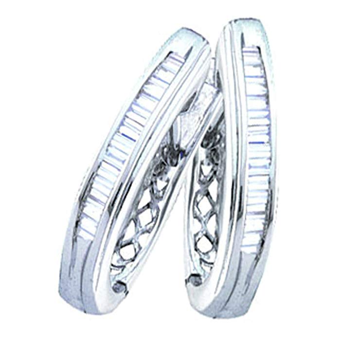 White Gold Baguette Channel Set Diamond U Shape Earrings - 16mm Height 3mm Width (1/4 cttw)