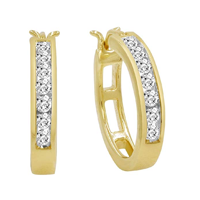 AGS Certified 1/2ct TW Diamond Hoop Earrings in 10K White or Yellow Gold