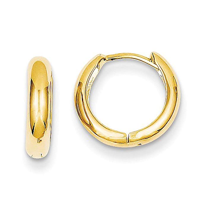 Small 14K Gold Huggie Hinged Hoop Earrings, 0.5 In (12mm) (3mm Tube)