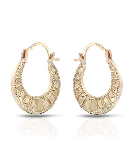 MCS Jewelry 10 Karat Yellow Gold Small Classic Hoop Earrings with Design (Diameter: 16 mm)