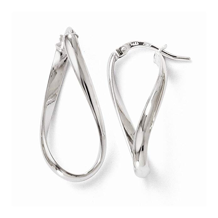 14k White Gold Polished Oval Twisted Hoop Earrings