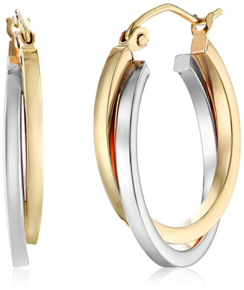 10k White and Yellow Gold Twisted Hoop Earrings