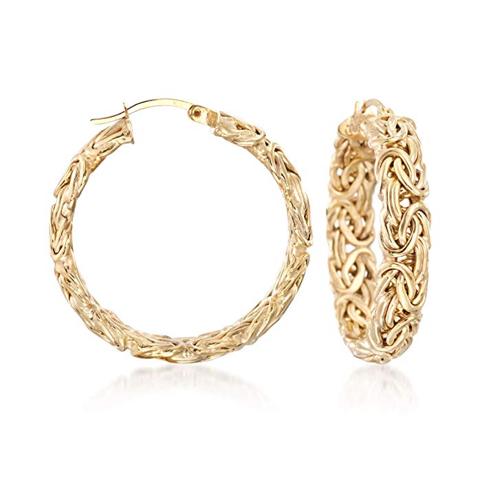 Ross-Simons 18kt Yellow Gold Over Sterling Silver Medium Byzantine Hoop Earrings