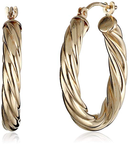 14k Yellow Gold Swirl Hoop Earrings