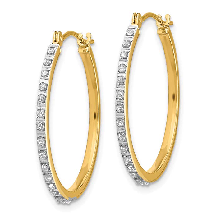 14k Yellow Gold Diamond Round Hinged Hoop Earrings w Gift Box. 2mm x 27mm (Color H-I, Clarity SI2-I1)