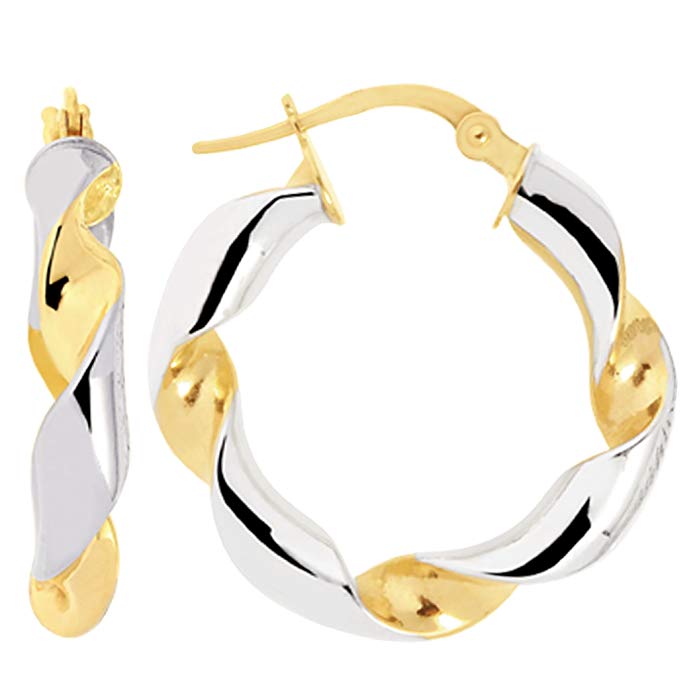 14k 2 Tone Gold Round Twisted Tube Hoop Earrings, Diameter 20mm