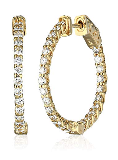 14kt Yellow Gold Diamond Inside and Outside Lucida Set Hoops, 1.5 cttw (H-I Color, I1Clarity)