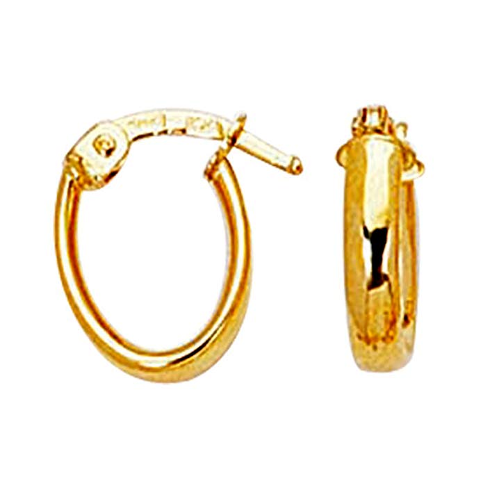 14k Yellow Gold Oval Hoop Earrings, Diameter 12mm