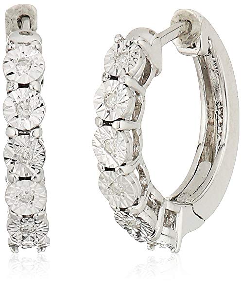 Sterling Silver Diamond Accent Huggie Hoop Earrings