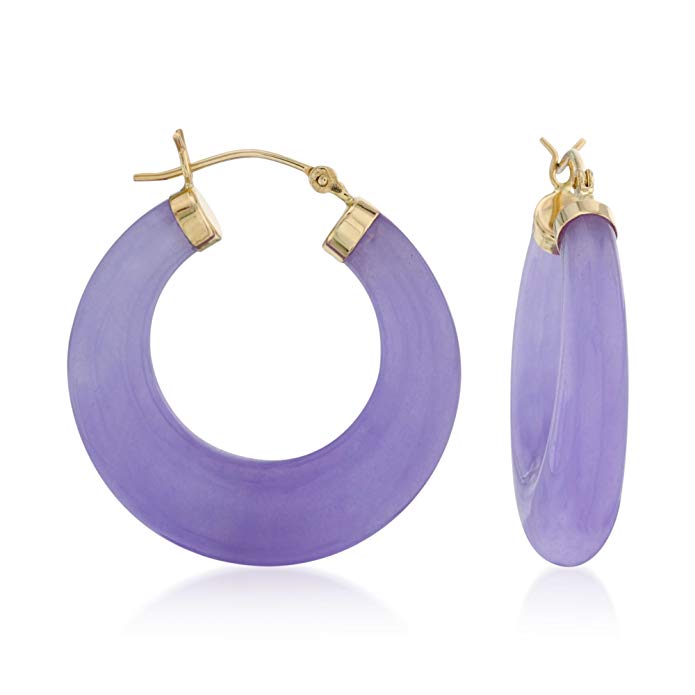 Ross-Simons Purple Jade Hoop Earrings in 14kt Yellow Gold