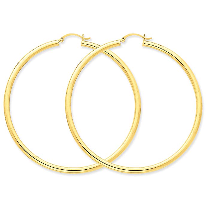 14k Gold Hollow Tube Hoop Earrings with Click-Top (2.5