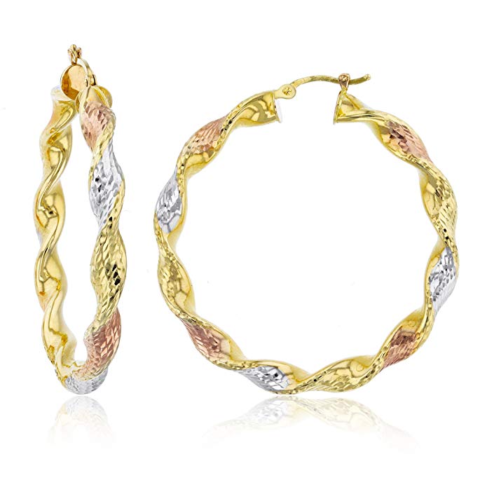 14K Twisted Dia-cut 5x30mm-5x70mm Hoop Earring