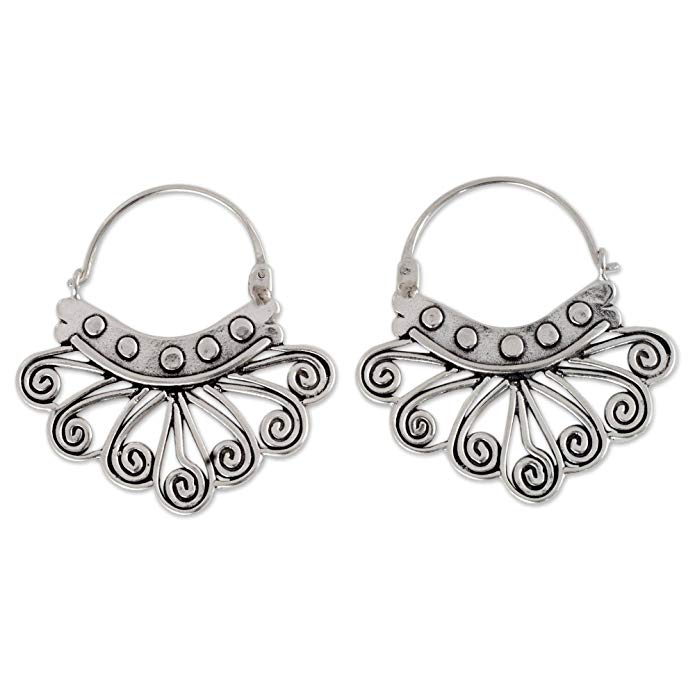 NOVICA .925 Sterling Silver Hoop Earrings, 'Spiral Sierra'