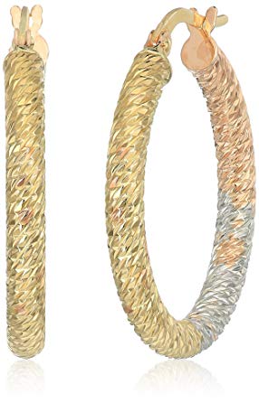 10k Tri-Color Textured Hoop Earrings