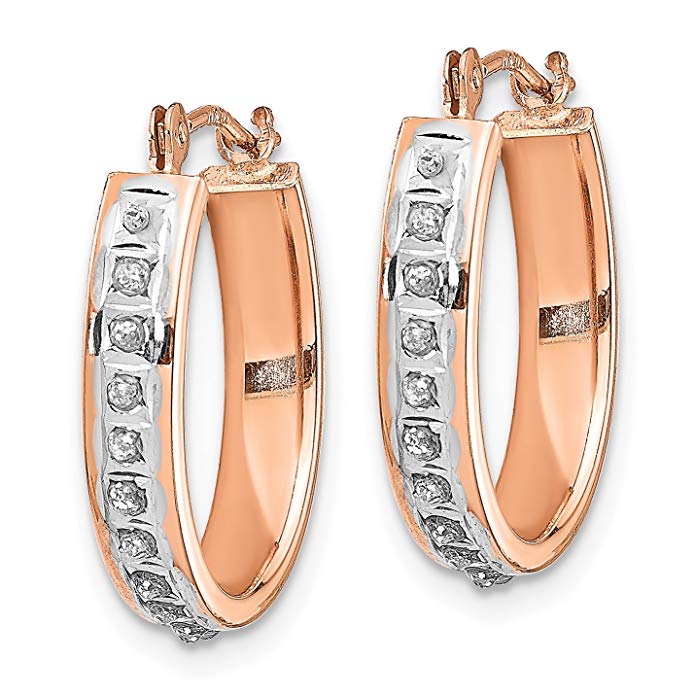 14k Rose Gold Diamond Oval Hinged Hoop Earrings w/Gift Box