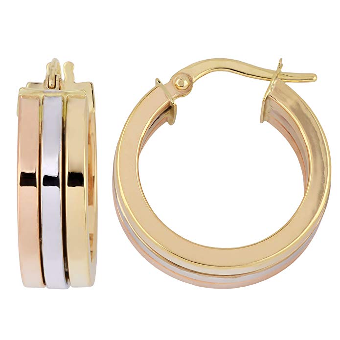 10k Tri-color Gold Triple Hoop Earrings