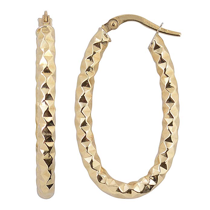 10k Gold Diamond-cut Oval Hoop Earrings