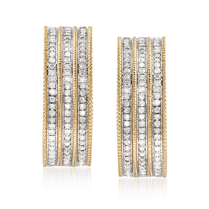 Ross-Simons 1.00 ct. t.w. Multi-Row Diamond Hoop Earrings in 18kt Gold Over Sterling